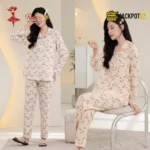 Bird Print Knit Cotton Pajama Set