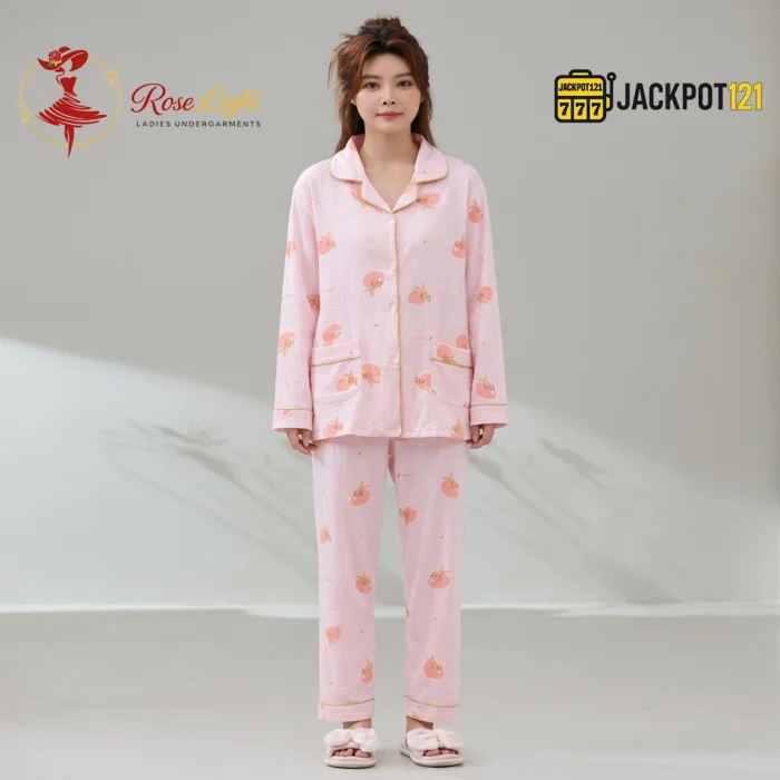 Bunny Print Piped Collar Cotton Pajama Set - Image 2
