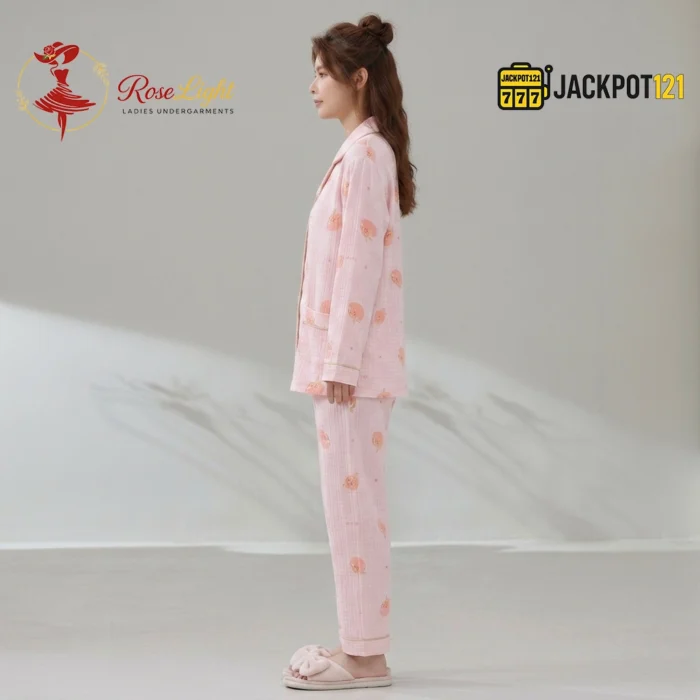 Bunny Print Piped Collar Cotton Pajama Set - Image 3