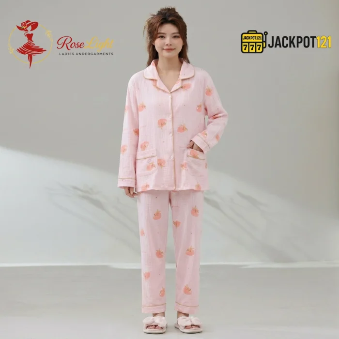 Bunny Print Piped Collar Cotton Pajama Set - Image 4