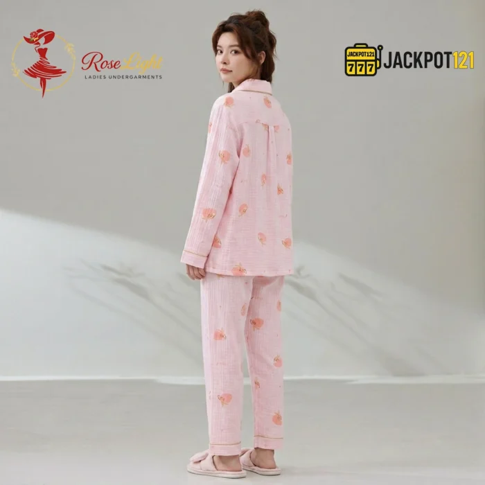 Bunny Print Piped Collar Cotton Pajama Set - Image 5