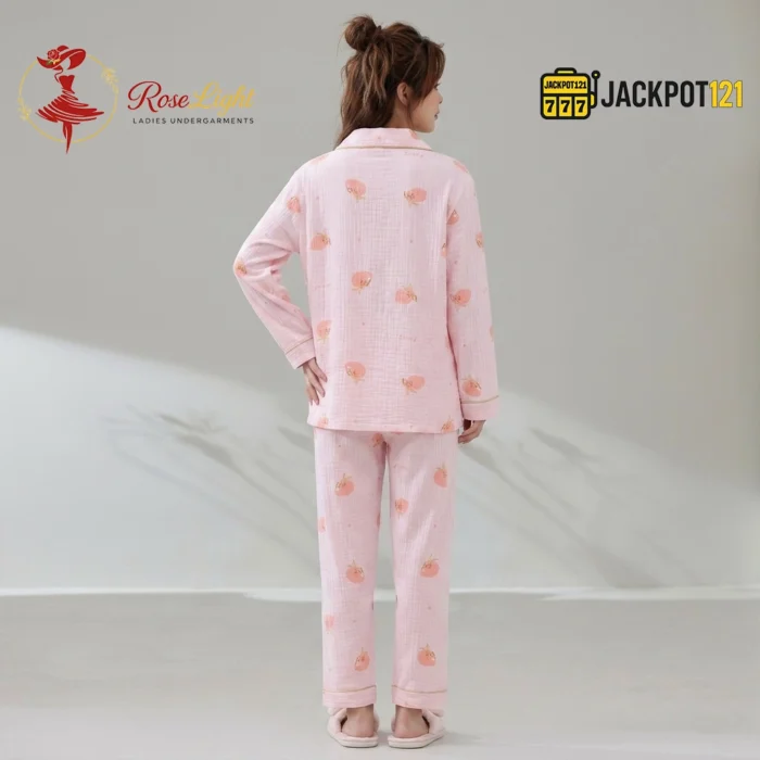 Bunny Print Piped Collar Cotton Pajama Set - Image 6