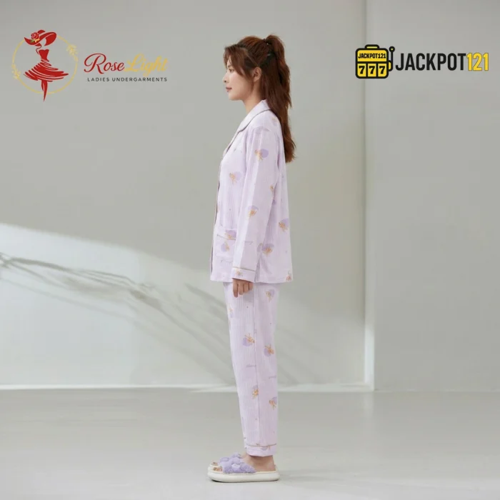 Bunny Print Piped Collar Cotton Pajama Set - Image 8