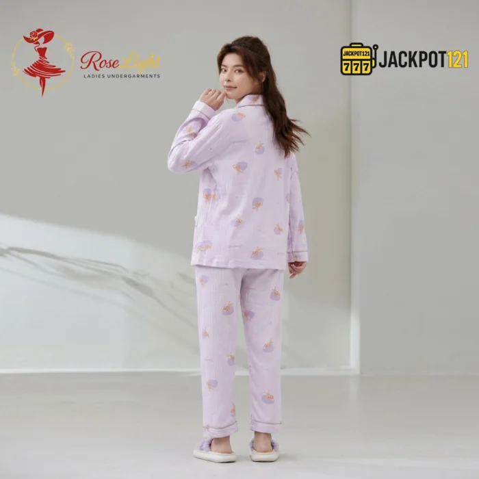 Bunny Print Piped Collar Cotton Pajama Set - Image 10
