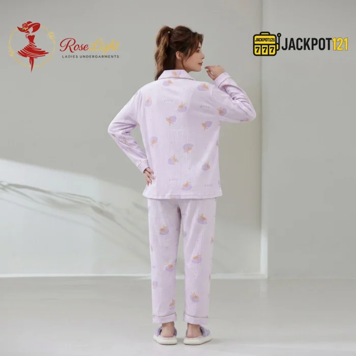 Bunny Print Piped Collar Cotton Pajama Set - Image 11