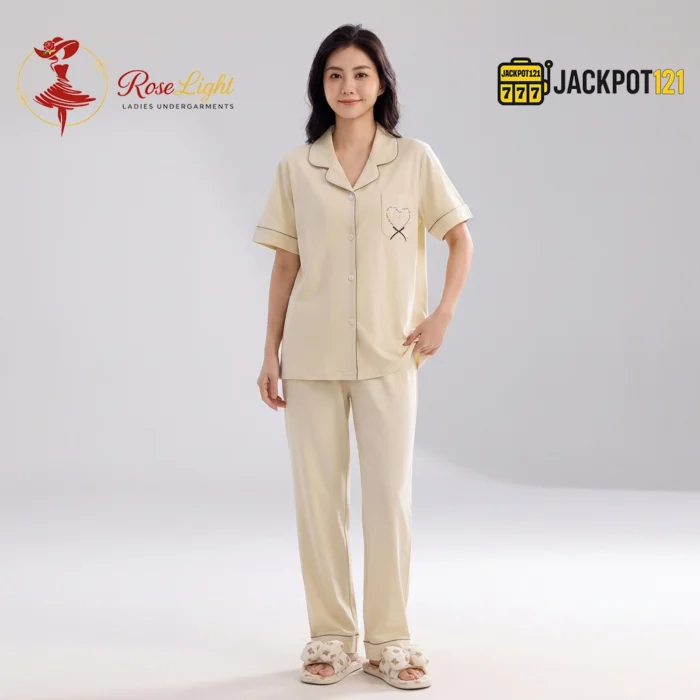 Classic Notch Collar Short Sleeve Pajama Set - Image 2