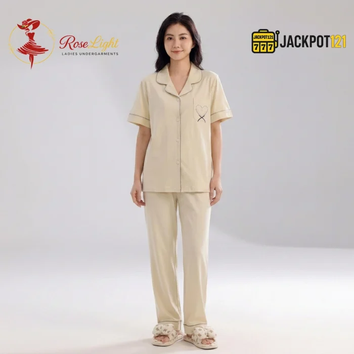 Classic Notch Collar Short Sleeve Pajama Set - Image 3