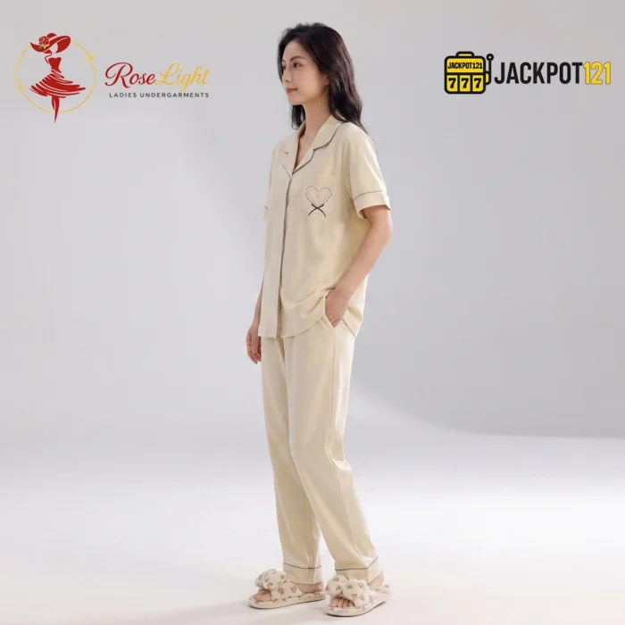 Classic Notch Collar Short Sleeve Pajama Set - Image 4