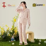 Ditsy Floral Print Piped Collar Cotton Pajama Set - Image 2