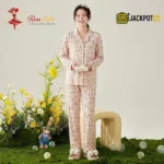 Ditsy Floral Print Piped Collar Cotton Pajama Set - Image 3