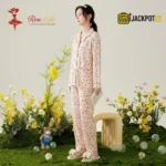 Ditsy Floral Print Piped Collar Cotton Pajama Set - Image 4