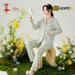 Ditsy Floral Print Piped Collar Cotton Pajama Set - Image 7