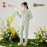 Ditsy Floral Print Piped Collar Cotton Pajama Set - Image 9