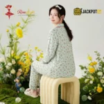 Ditsy Floral Print Piped Collar Cotton Pajama Set - Image 10