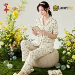 Ditsy Floral Print Piped Collar Cotton Pajama Set - Image 12