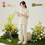 Ditsy Floral Print Piped Collar Cotton Pajama Set - Image 14