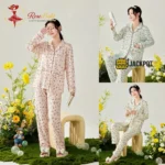 Ditsy Floral Print Piped Collar Cotton Pajama Set