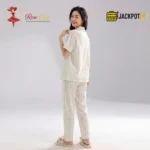 Floral Stripe Notch Collar Short Sleeve Pajama Set - Image 9
