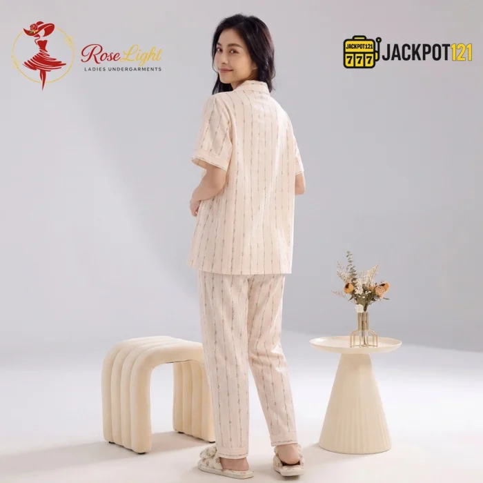 Floral Stripe Notch Collar Short Sleeve Pajama Set - Image 13
