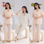 Floral Stripe Notch Collar Short Sleeve Pajama Set