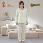 Lace Square Neck Jacquard Cotton Pajama Set - Image 3