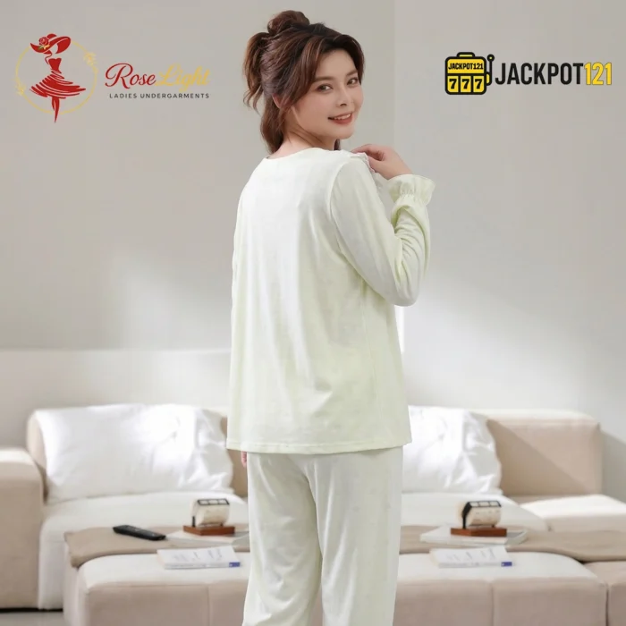 Lace Square Neck Jacquard Cotton Pajama Set - Image 6