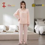 Lace Square Neck Jacquard Cotton Pajama Set - Image 11