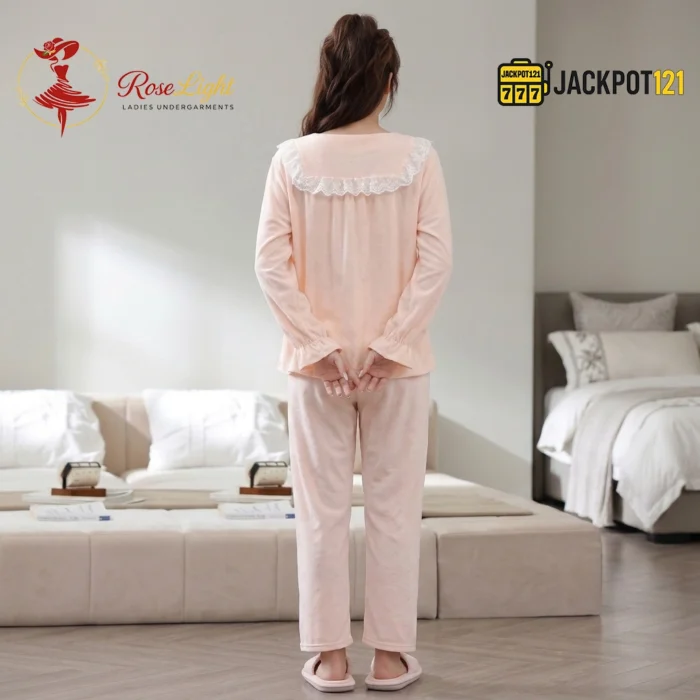 Lace Square Neck Jacquard Cotton Pajama Set - Image 13