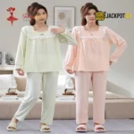 Lace Square Neck Jacquard Cotton Pajama Set