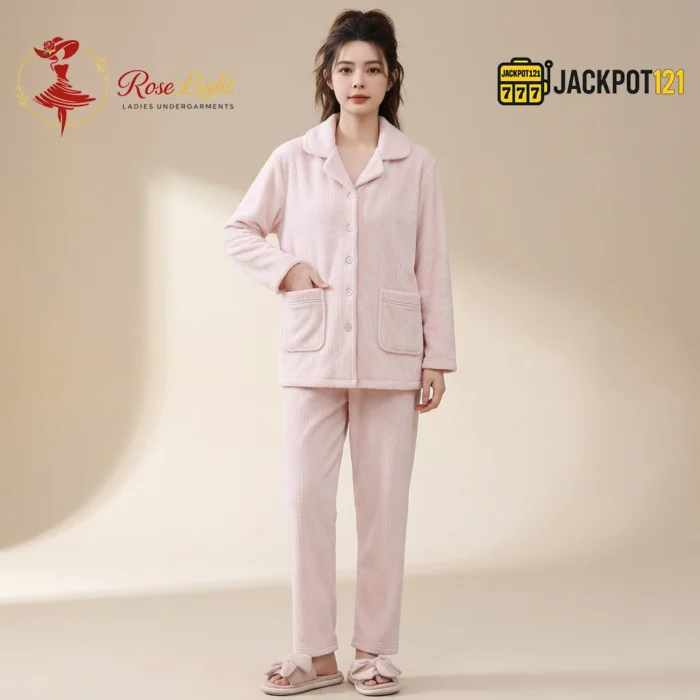 Notch Collar Chenille Fleece Pajama Set - Image 2
