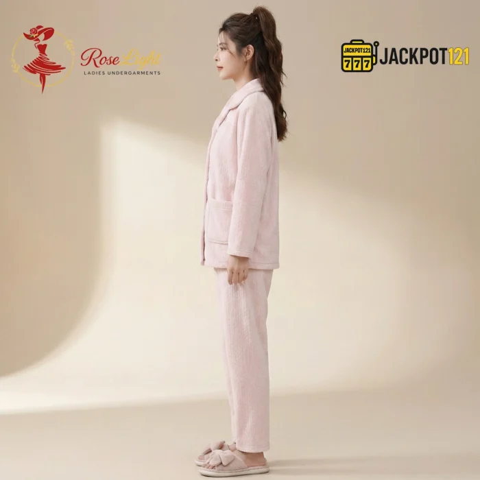 Notch Collar Chenille Fleece Pajama Set - Image 3