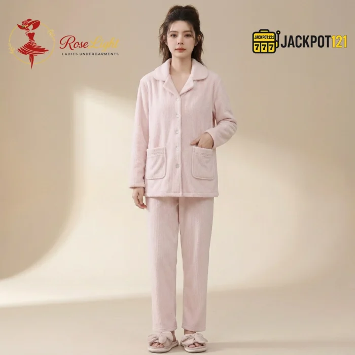 Notch Collar Chenille Fleece Pajama Set - Image 4