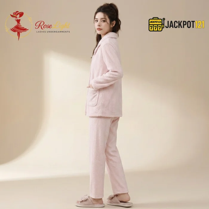 Notch Collar Chenille Fleece Pajama Set - Image 5