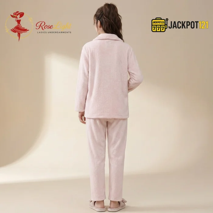 Notch Collar Chenille Fleece Pajama Set - Image 6