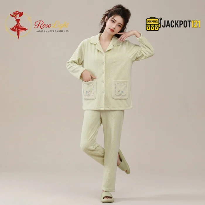 Notch Collar Chenille Fleece Pajama Set - Image 7