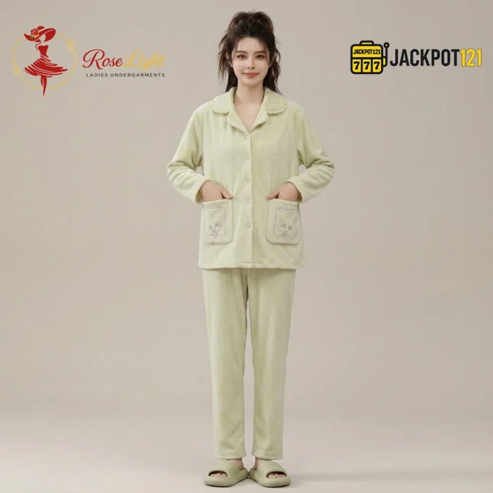 Notch Collar Chenille Fleece Pajama Set - Image 9