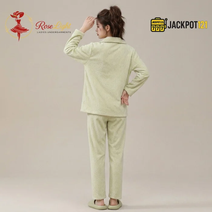 Notch Collar Chenille Fleece Pajama Set - Image 11