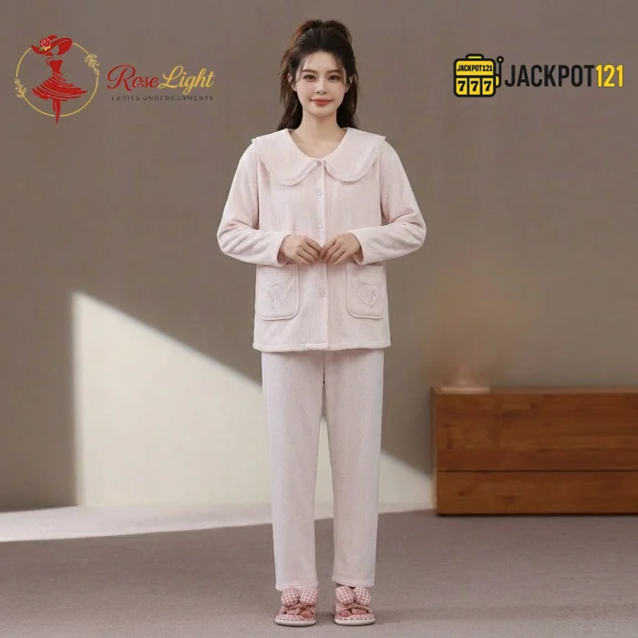 Peter Pan Collar Chenille Fleece Pajama Set - Image 5