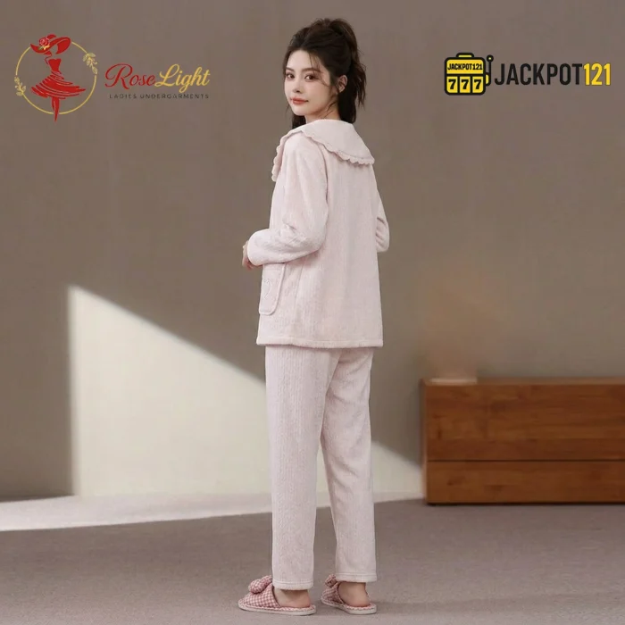 Peter Pan Collar Chenille Fleece Pajama Set - Image 6