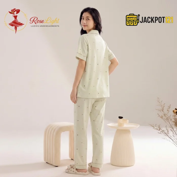 Polka Dot "Happy Mood" Pocket Notch Collar Pajama Set - Image 5