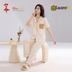 Polka Dot "Happy Mood" Pocket Notch Collar Pajama Set - Image 6