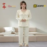 Ruffle Bow Collar Floral Cotton Pajama Set - Image 5