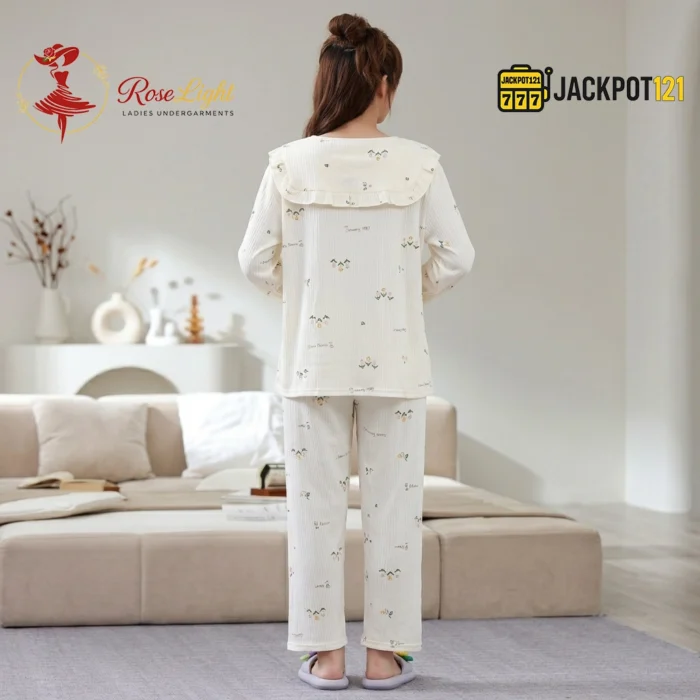 Ruffle Bow Collar Floral Cotton Pajama Set - Image 13