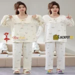 Ruffle Bow Collar Floral Cotton Pajama Set