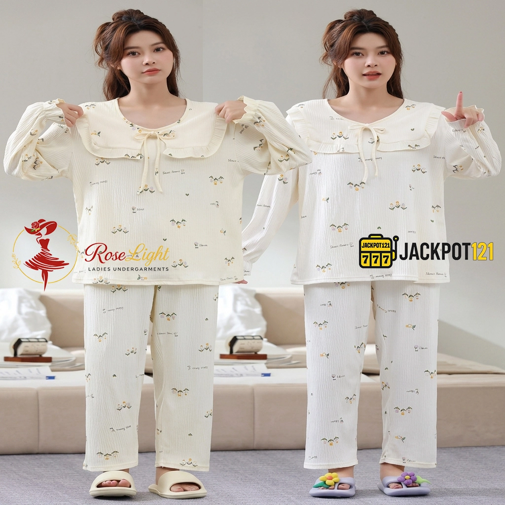 Ruffle Bow Collar Floral Cotton Pajama Set Ruffle Bow Collar Floral Cotton Pajama Set - Image 1