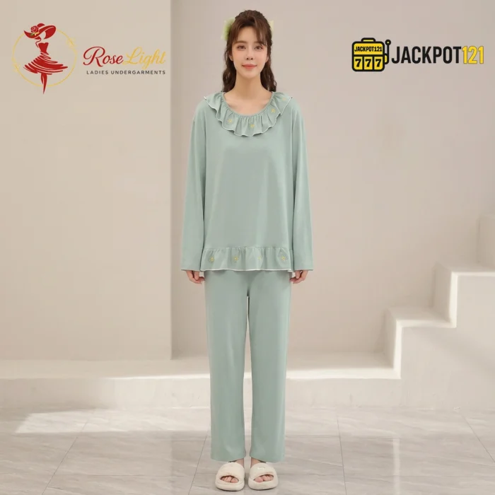 Ruffle Collar Two-Piece Pajama Set - Image 7