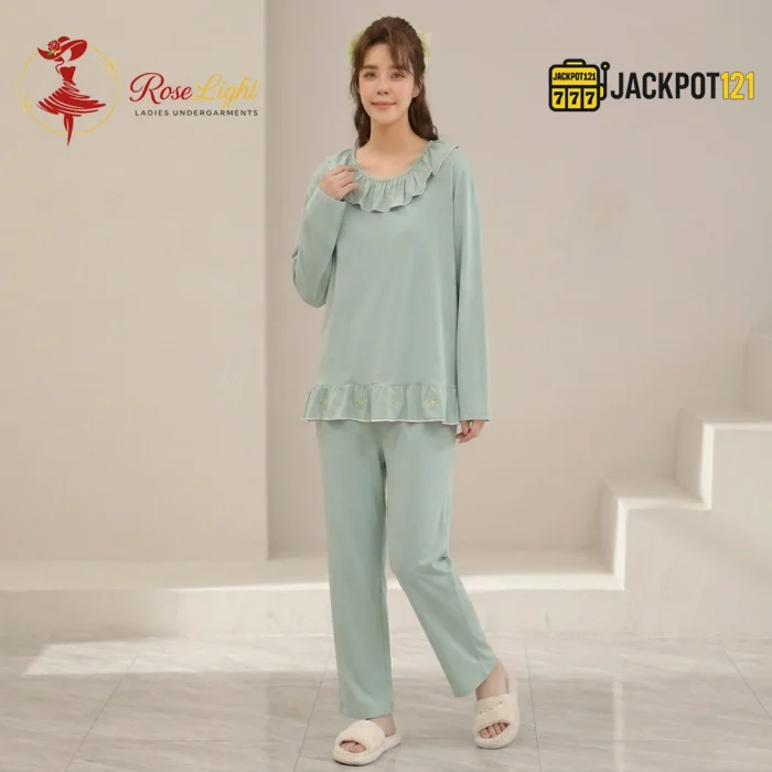 Ruffle Collar Two-Piece Pajama Set - Image 9