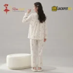 Ruffle Square Neck Printed Cotton Pajama Set with Built-In Bra Pad - Image 13