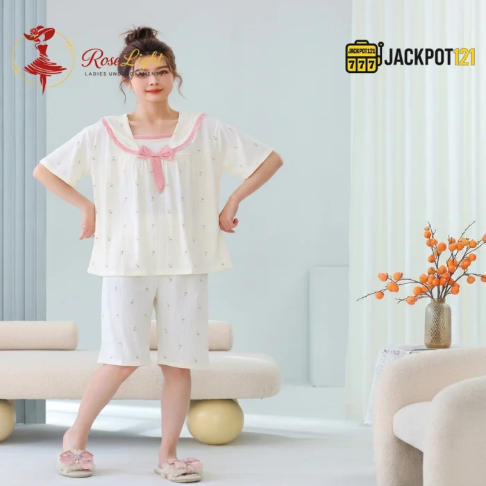 Sailor Bow Collar Short Sleeve Cotton Pajama Set - Image 2