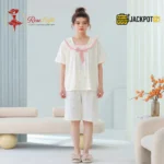 Sailor Bow Collar Short Sleeve Cotton Pajama Set - Image 3